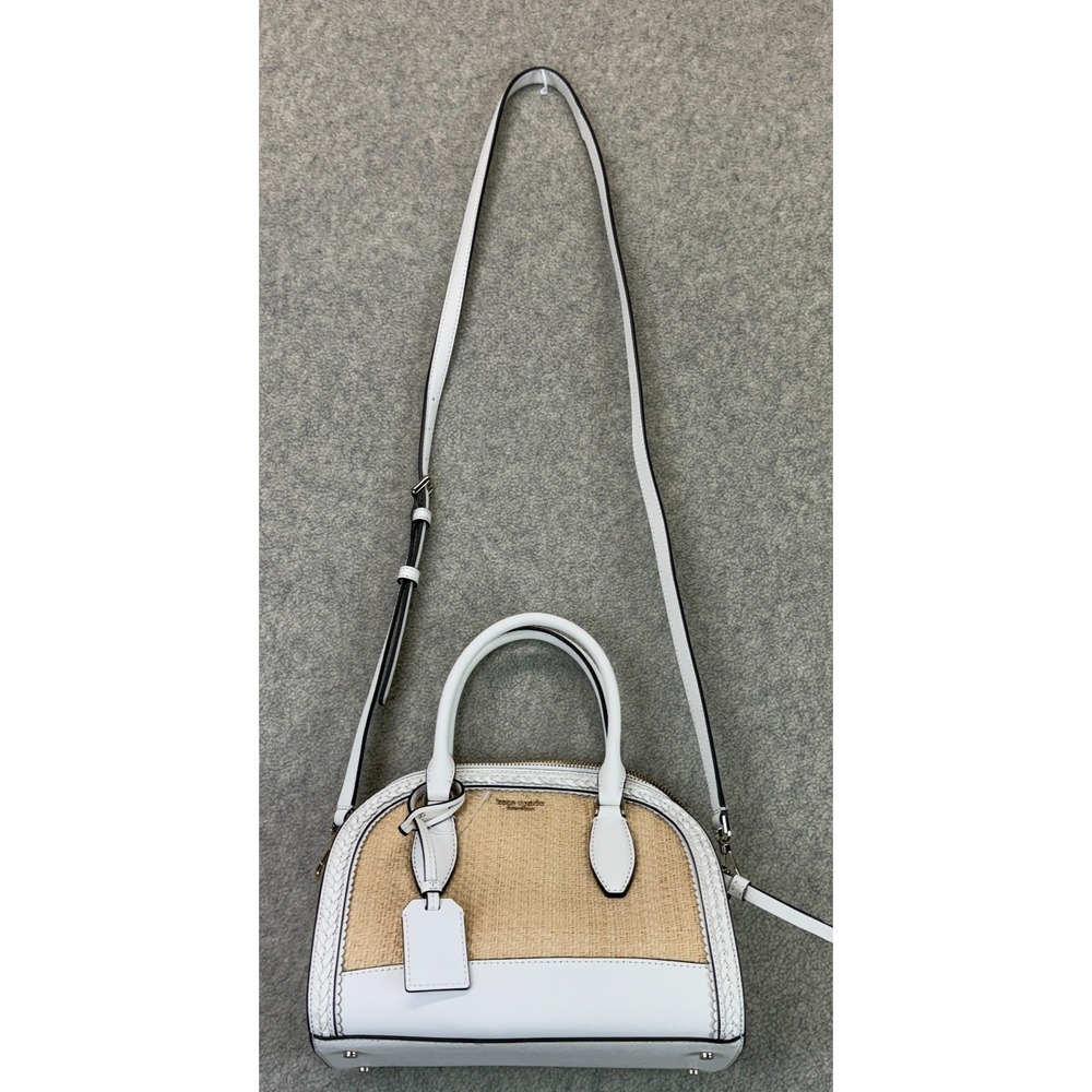 NWOT Kate Spade New York Womens Reiley Straw Dome Satchel Crossbody Bag White